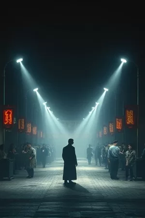 《灯塔守夜人》竖版海报：风暴夜里的灯塔光柱